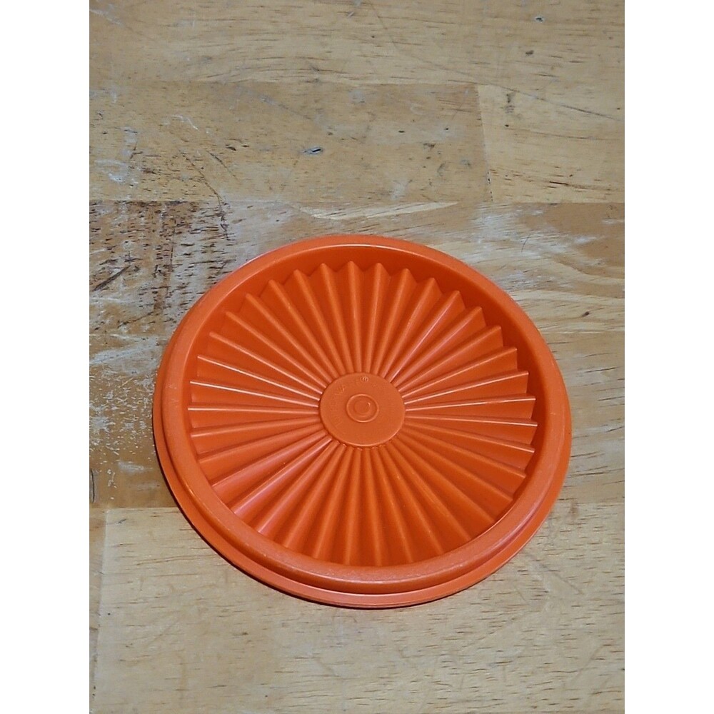 Vintage Tupperware #812 Orange Servalier 5" Round Storage Lid EUC